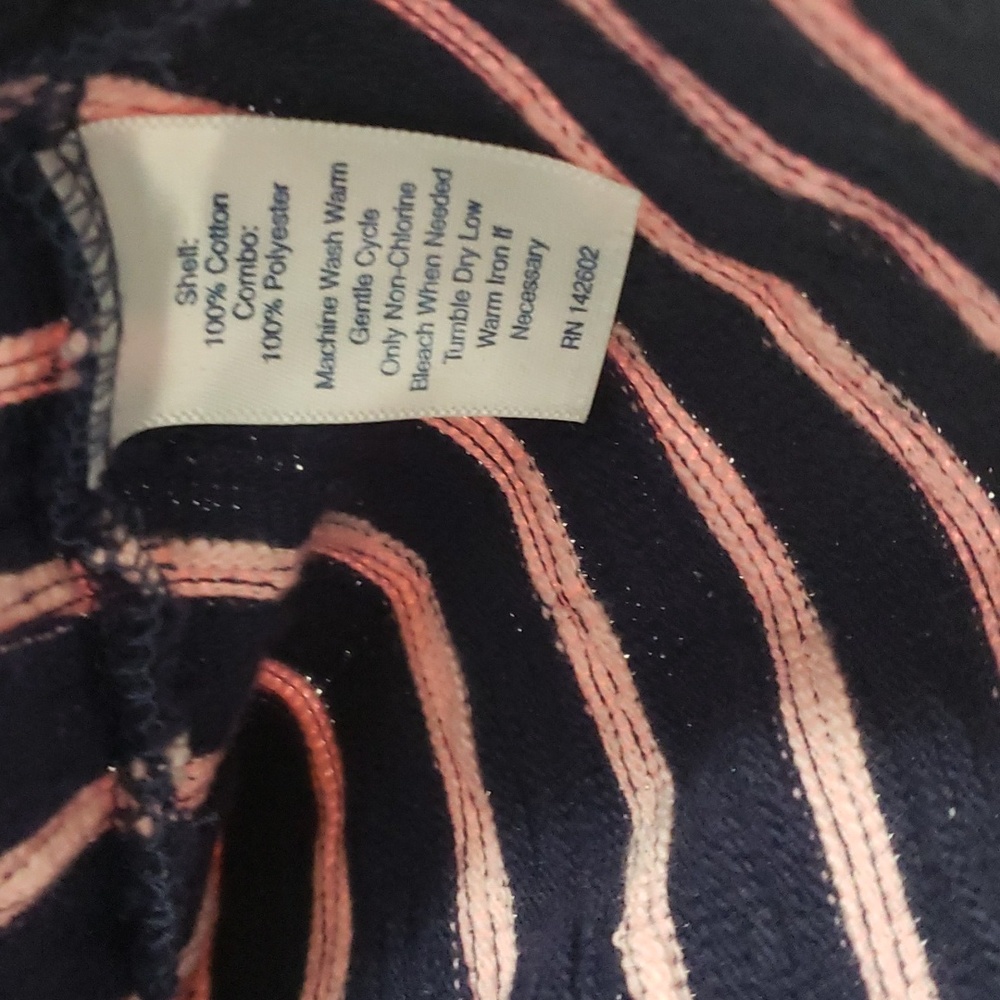 Sail to Sable Navy Blue Pink Stripe Ruffle Sleeve French Terry Blouse Medium - Picture 11 of 12